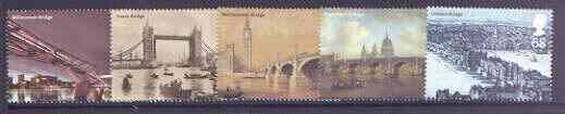 Great Britain 2002 Londons Bridges perf set of 5 unmounted mint SG 2309-13, stamps on bridges, stamps on civil engineering, stamps on london