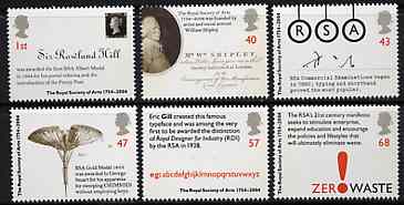 Great Britain 2004 Royal Society of Arts perf set of 6 unmounted mint SG 2473-78, stamps on printing, stamps on arts, stamps on crafts, stamps on rowland hill, stamps on stamp on stamp, stamps on , stamps on stamponstamp