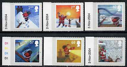 Great Britain 2004 Christmas self-adhesive set of 6 unmounted mint SG 2495-2500, stamps on christmas, stamps on self adhesive, stamps on santa