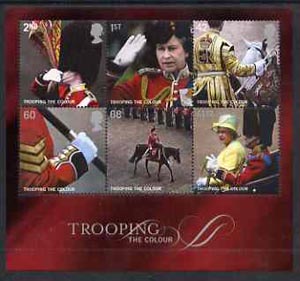Great Britain 2005 Trooping the Colour perf m/sheet containing set of 6 unmounted mint, stamps on royalty, stamps on militaria, stamps on horses, stamps on flags