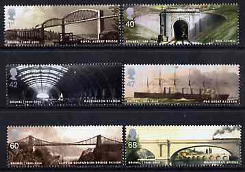 Great Britain 2006 Brunel Birth Bicentenary perf set of 6 unmounted mint SG 2607-12, stamps on bridges, stamps on civil engineering, stamps on ships, stamps on railways, stamps on london
