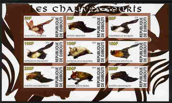 Djibouti 2010 Bats imperf sheetlet containing 9 values unmounted mint, stamps on , stamps on  stamps on animals, stamps on  stamps on mammals, stamps on  stamps on bats