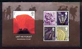 Great Britain 2007 Lest We Forget m/sheet unmounted mint SG MS 2796, stamps on flowers, stamps on poppies, stamps on  ww2 , stamps on  ww1 , stamps on 