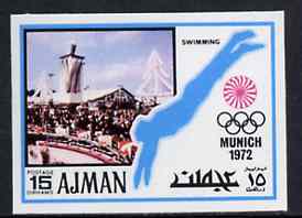 Ajman 1971 Swimming 15dh from Munich Olympics imperf set of 20, Mi 735B unmounted mint, stamps on diving    swimming