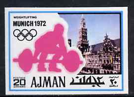 Ajman 1971 Weightlifting 20dh from Munich Olympics imperf set of 20, Mi 736B unmounted mint, stamps on weightlifting
