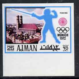 Ajman 1971 Fencing 25dh from Munich Olympics imperf set of 20, Mi 737B unmounted mint, stamps on fencing