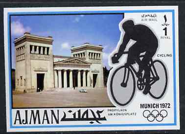Ajman 1971 Cycling 1R from Munich Olympics imperf set of 20 unmounted mint, Mi 742B, stamps on bicycles, stamps on  vw , stamps on 