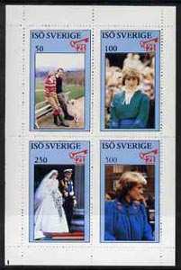 Iso - Sweden 1982 Princess Dis 21st Birthday perf sheetlet containing complete set of 4 values (50 to 500) unmounted mint, stamps on royalty, stamps on diana, stamps on charles, stamps on , stamps on  iso , stamps on 