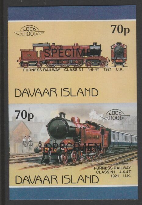 Davaar Island 1983 Locomotives #1 Furness Railway Class N1 4-6-4T loco 70p imperf se-tenant pair overprinted SPECIMEN unmounted mint, stamps on railways