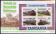 Tanzania 1985 Locomotives perf miniature sheet with 'Caribbean Royal Visit 1985' opt in silver on cover with first day cancel, stamps on railways, stamps on royalty, stamps on royal visit