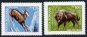 Rumania 1968 Animals set of 2 from Fauna set unmounted mint, SG 3604-05, Mi 2730-31 , stamps on , stamps on  stamps on animals, stamps on  stamps on bison, stamps on  stamps on chamois, stamps on  stamps on bovine