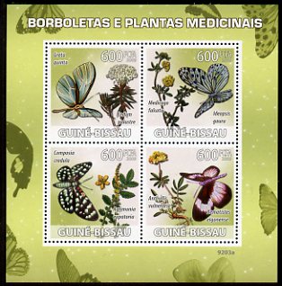 Guinea - Bissau 2009 Butterflies & Medicinal Plants perf sheetlet containing 4 values unmounted mint Michel 4127-30, stamps on butterflies, stamps on medical, stamps on plants, stamps on flowers