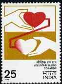 India 1976 Voluntary Blood Donation unmounted mint, SG 829*, stamps on , stamps on  stamps on blood    medical    heart, stamps on  stamps on blood