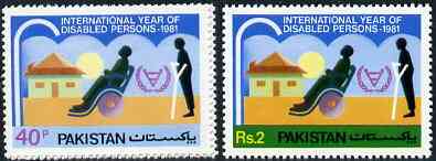 Pakistan 1981 International Year for Disabled Persons set of 2 unmounted mint, SG 574-75*, stamps on medical, stamps on disabled, stamps on wheelchair