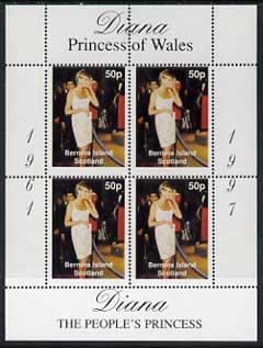 Bernera 1997 Diana, The Peoples Princess perf sheetlet containing 4 x 50p values unmounted mint, stamps on royalty     diana