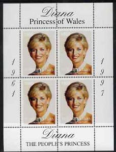 Touva 1997 Diana, The People's Princess perf sheetlet containing block of 4, stamps on royalty     diana