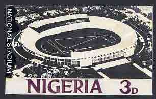 Nigeria - Original artwork probably intended for the 1961 definitive series - showing National Stadium (3d value) by unknown artist in black and white,  8 x 5 mounted on ..., stamps on stadia