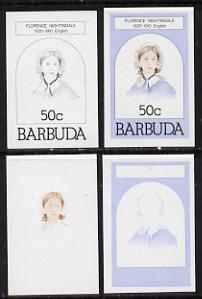 Barbuda 1981 Florence Nightingale 50c set of 4 imperf progressive colour proofs comprising 3 single colours plus 3-colour composite (as SG 546) unmounted mint, stamps on medical, stamps on personalities, stamps on nurses, stamps on women