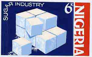 Nigeria - Original artwork essay probably intended for the 1973-74 definitive issue symbolically showing the Sugar industry (6k value) by unknown artist 8 x 5 on card, stamps on industry       sugar