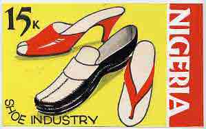 Nigeria - Original artwork essay probably intended for the 1973-74 definitive issue featuring the Shoe industry (15k value) in bright colours by unknown artist 8 x 5 on c..., stamps on industry       fashion