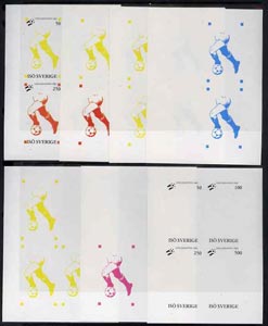 Iso - Sweden 1982 Football World Cup imperf sheetlets containing set of 4 values, the set of 7 progressive colour proofs comprising the 4 individual colours, 2, 3 and all..., stamps on football, stamps on  iso , stamps on , stamps on sport