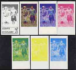 Staffa 1982 Princess Di's 21st Birthday souvenir sheet (\A31 value) the set of 7 imperf progressive colour proofs comprising the four individual colours plus  various colour combinations unmounted mint, stamps on royalty, stamps on diana, stamps on charles, stamps on 