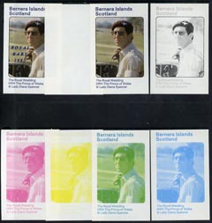 Bernera 1982 Royal Baby opt on Royal Wedding souvenir sheet, the set of 8 imperf progressive colour proofs comprising single colours and various colour combinations incl completed design unmounted mint, stamps on charles, stamps on diana, stamps on royalty, stamps on william