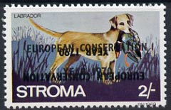 Stroma 1970 Dogs 2s (Labrador) perf single with 'European Conservation Year 1970' opt doubled, one inverted unmounted mint*, stamps on animals, stamps on dogs, stamps on labrador