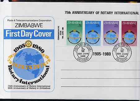 Zimbabwe 1980 75th Anniversary of Rotary International m/sheet on illustrated unaddressed cover with first day cancel, SG MS 595, stamps on rotary