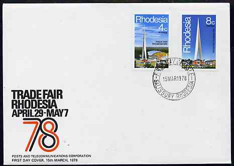 Rhodesia 1978 Trade Fair set of 2 on Official unaddressed cover with first day cancel, SG 553-54, stamps on business, stamps on architecture