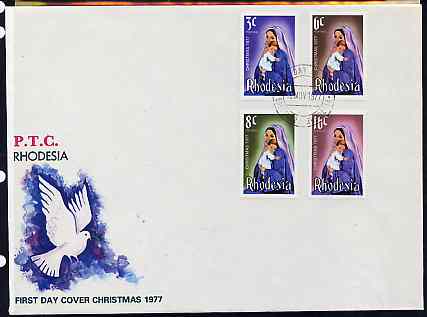 Rhodesia 1977 Christmas set of 4 on illustrated unaddressed cover with first day cancel, SG 549-52, stamps on christmas
