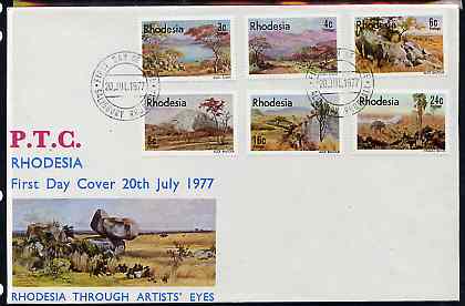Rhodesia 1977 Landscape Paintings set of 6 on illustrated unaddressed cover with first day cancel, SG 543-48, stamps on arts, stamps on mountains