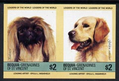 St Vincent - Bequia 1985 Dogs (Leaders of the World) $2 (Pekinese & Golden Retriever) imperf se-tenant pair unmounted mint, stamps on dogs       pekingese    retriever      animals    