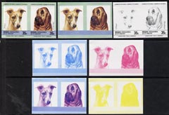 St Vincent - Bequia 1985 Dogs (Leaders of the World) 35c (Bloodhound & Whippet) set of 7 imperf se-tenant progressive proof pairs comprising the 4 individual colours, plu..., stamps on dogs    whippet           bloodhound     animals