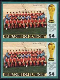 St Vincent - Grenadines 1986 World Cup Football $4 (Portugal Team) in unmounted mint imperf pair, previously unrecorded, SG 474var, stamps on football  sport