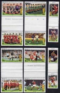 St Vincent - Bequia 1986 World Cup Football set of 12 in se-tenant gutter pairs (folded through gutters or perfs) from uncut archive proof sheet unmounted mint, stamps on football  sport