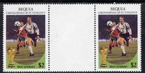 St Vincent - Bequia 1986 World Cup Football $2 (West Germany) gutter pair (unfolded) from uncut archive proof sheet unmounted mint, stamps on football  sport