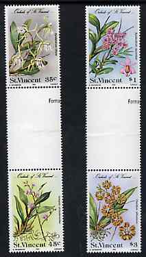 St Vincent 1985 Orchids set of 4 in se-tenant gutter pairs (folded through gutters) from uncut archive proof sheet unmounted mint (SG 850-53), stamps on flowers, stamps on orchids