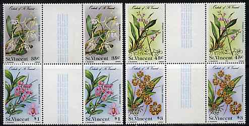 St Vincent 1985 Orchids set of 4 in gutter pairs (folded through gutters) from uncut archive proof sheet unmounted mint (SG 850-53), stamps on flowers, stamps on orchids