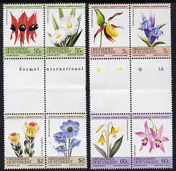 St Vincent - Grenadines 1985 Flowers (Leaders of the World) set of 8 in se-tenant gutter pairs (folded through gutters) from uncut archive proof sheet (SG 370-77) unmounted mint, stamps on flowers        orchids