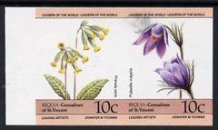 St Vincent - Bequia 1985 Flowers (Leaders of the World) 10c (Primula veris & Pulsatilla vulgaris) imperf se-tenant pair unmounted mint, stamps on flowers