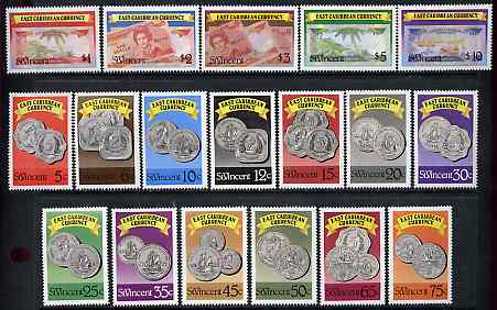 St Vincent 1987 East Caribbean Currency complete litho set of 18 values unmounted mint, SG 1098-1115*, stamps on currency    banknotes