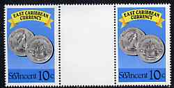 St Vincent 1987 East Caribbean Currency 10c value in unfolded gutter pair from uncut (Format) archive proof sheet, unmounted mint as SG 1100, stamps on currency    banknotes