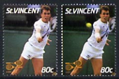 St Vincent 1987 International Tennis Players 80c (Ivan Lendl) unmounted mint with ball omitted plus normal, SG 1059var*, stamps on sport  tennis  varieties  personalities
