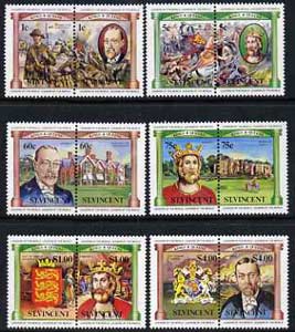 St Vincent 1984 British Monarchs (Leaders of the World) set of 12 unmounted mint, SG 776-87, stamps on royalty, stamps on history, stamps on , stamps on  ww1 , stamps on , stamps on castles, stamps on battles, stamps on arms, stamps on heraldry, stamps on textiles, stamps on unicorns