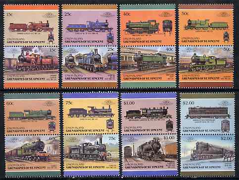 St Vincent - Union Island 1987 Locomotives #6 (Leaders of the World) set of 16 unmounted mint, stamps on railways
