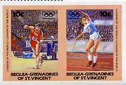 St Vincent - Bequia 1984 Olympics (Leaders of the World) 10c (Javelin) imperf se-tenant pair plus normal perf pair unmounted mint, stamps on sport     olympics       javelin