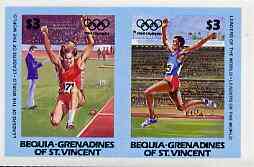 St Vincent - Bequia 1984 Olympics (Leaders of the World) $3 (Long Jump) imperf se-tenant pair plus normal perf pair unmounted mint, stamps on sport     olympics       long jump