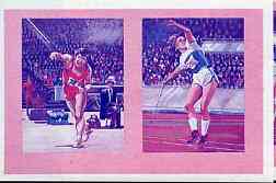 St Vincent - Bequia 1984 Olympics (Leaders of the World) 10c (Javelin) imperf se-tenant progressive colour proof pair in magenta & blue only unmounted mint, stamps on sport     olympics       javelin