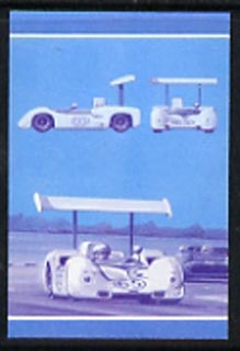 Bernera 1987 Cars \A32 (Chaparral) imperf se-tenant progressive colour proof pair in magenta & blue only unmounted mint, stamps on cars    chaparral
